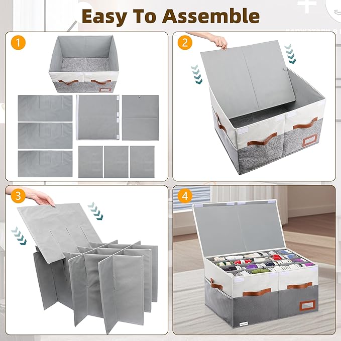 Supowin Shoe Organizer for Closet, Foldable Shoe Storage Bins with Lid & Adjustable Dividers, Fabric Shoe Box Storage Containers with Four Reinforced Handles, Fits 20 Pairs, 1 Pack, Grey