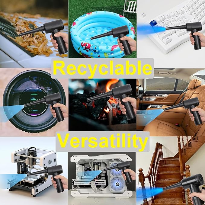 Air Duster,Efficient Electric Air Duster,Compact Rechargeable Cordless Compressed Air Duster,Quiet Air Blower,Portable 3-Gear Versatilie Dust Blower with LED Light for Keyboard Cleaning