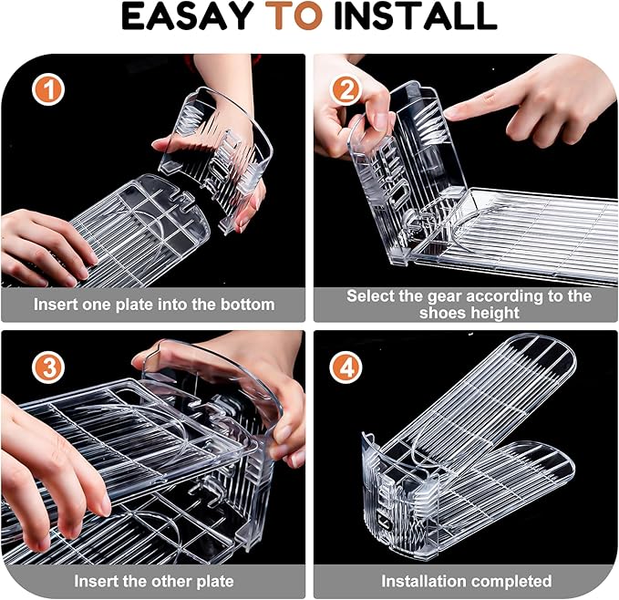 Neprock Shoe Slots Organizer for Closet, 20 Pack Acrylic Shoe Stackers Shoe Rack Holder, 3 Levels Adjustable Thickening Shoe Display Shoe Storage 50% Space Saving Zapateras Organizer (Clear,20 Pack)