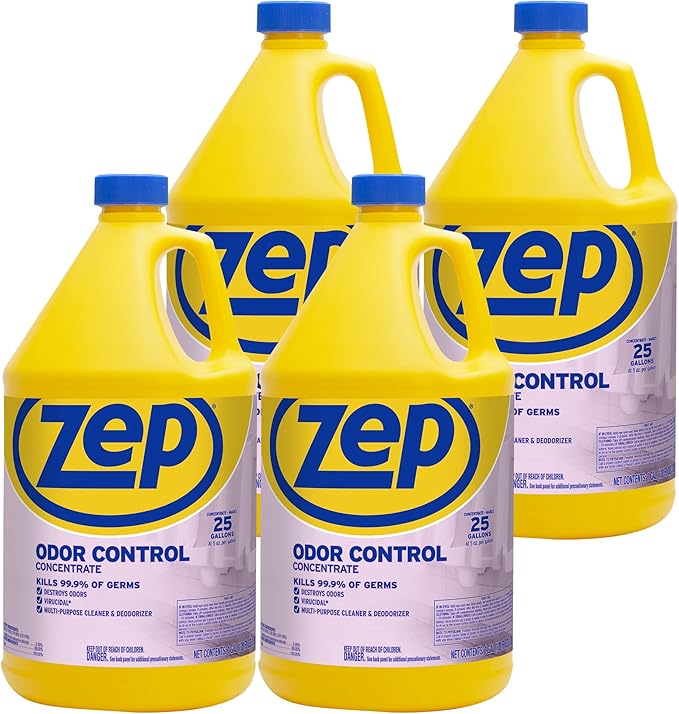 Zep Odor Control Concentrate - 1 Gallon (Case of 4) ZUOCC128 - Cleans, Deodorizes, Disinfects, Kills Many Household Germs, Removes Mildew Stains, Destroys Odors