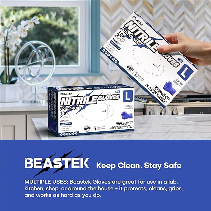 Beastek Nitrile Exam Gloves, 4.0 Mil 100 Pcs, Powder-Free Latex-Free Medical Cooking Food-Safe Disposable Gloves, Blue Violet