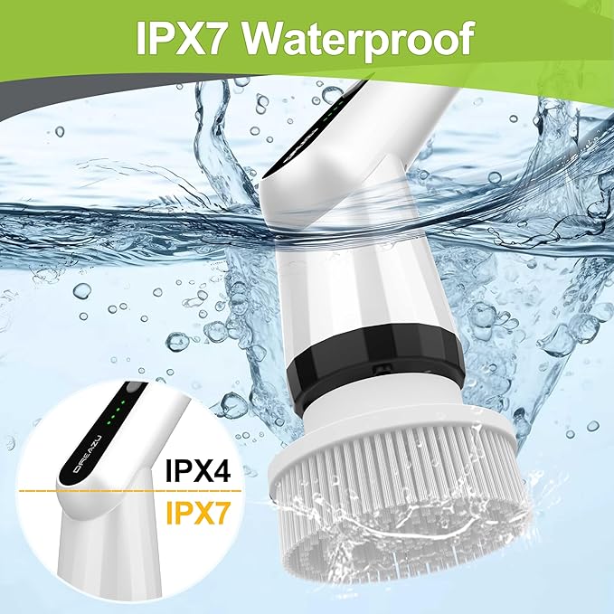 WKY-Electric Spin Scrubber - Upgraded 12-in-1 IPX7 Waterproof Shower Scrubber, Retractable Handle & 2-Speed for Toilet, Bathroom, Bathtub, Tile Floors