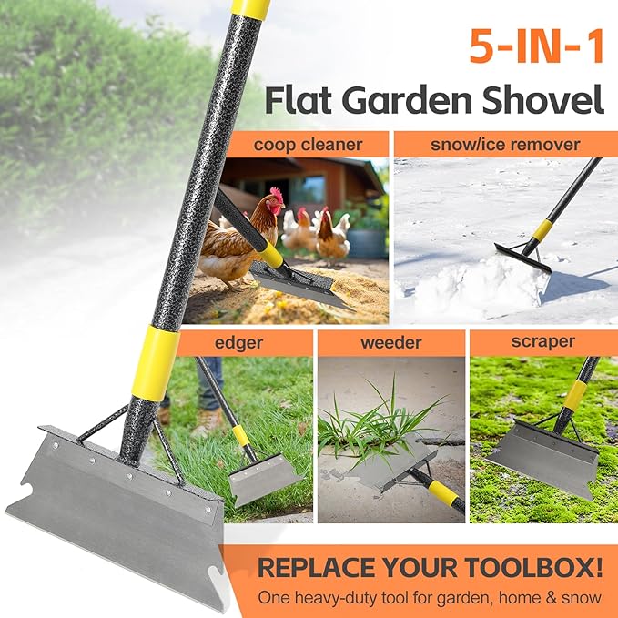 Floor Scraper Long Handle - Ice Snow Removal Tool,Multifunctional Garden Cleaning Flat Shovel,Heavy Duty Weed Scraper Metal Sharp Blade for Lawn Edging,Sidewalk Weeding,Driveway Steps Snow Shovel 60"