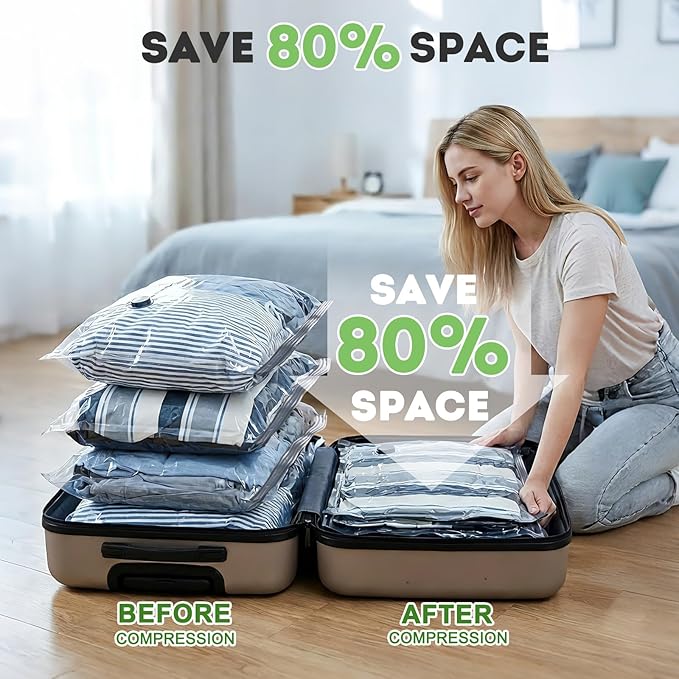 Mapambo Vacuum Storage Bags with -60000Pa USB Pump, 9 Pack Vacuum Seal Bags for Clothing Travel in 3 Sizes, Travel Vacuum Bags with Pump, Saving up to 80% of Luggage Space (9 Combo Size)
