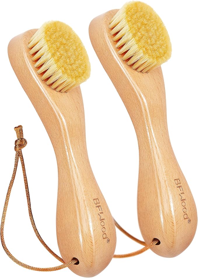 BFWood 2PCS Laundry Stain Brush - Natural Soft Boar Bristles, Removes Tough Stains from Delicate Fabrics Like Knits, Cotton, and Linens, Gentle on Fabrics, No Damage