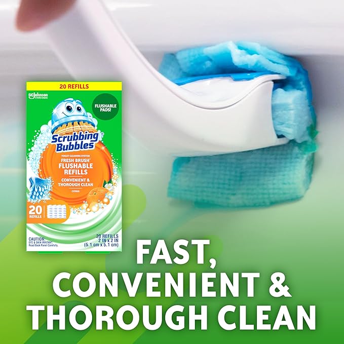 Scrubbing Bubbles Flushable Toilet Bowl Wand Cleaner Refills, Fresh Brush Cleaner Toilet Refill Pads, Removes Limescale & Odors, Citrus Scent, 20 Count (Pack of 2)