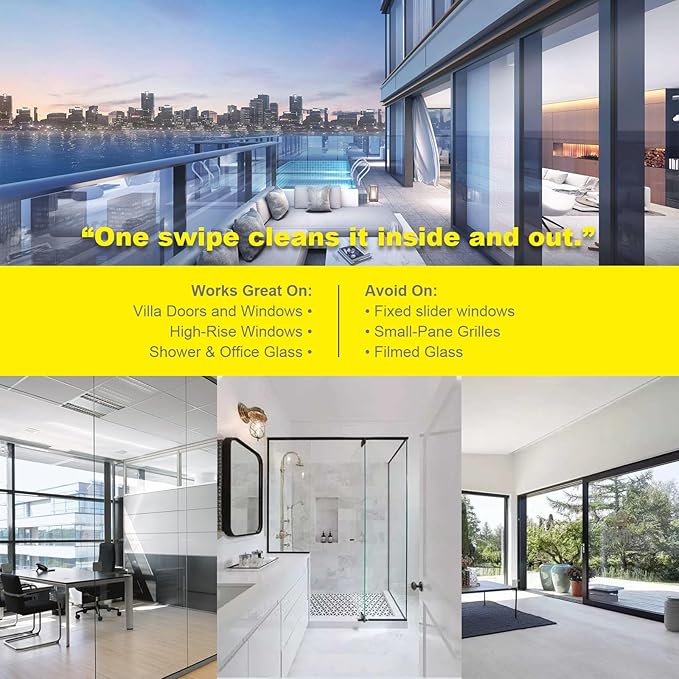 Double-Sided Magnetic Window Cleaner | Adjustable Glass Wiper & Brush Tool with Upgraded Squeegee & Microfiber Towel for High-Rise Double/Single Glazed Windows, Fits 0.2″-1.1″ Thickness