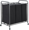 STORAGE MANIAC 3 Section Laundry Sorter, 35.9 Gal (136 L) Laundry Hamper Cart with Heavy Duty Rolling Lockable Wheels and Removable Bags, Clothes Organizer Basket Clothes Separator Hamper, Black