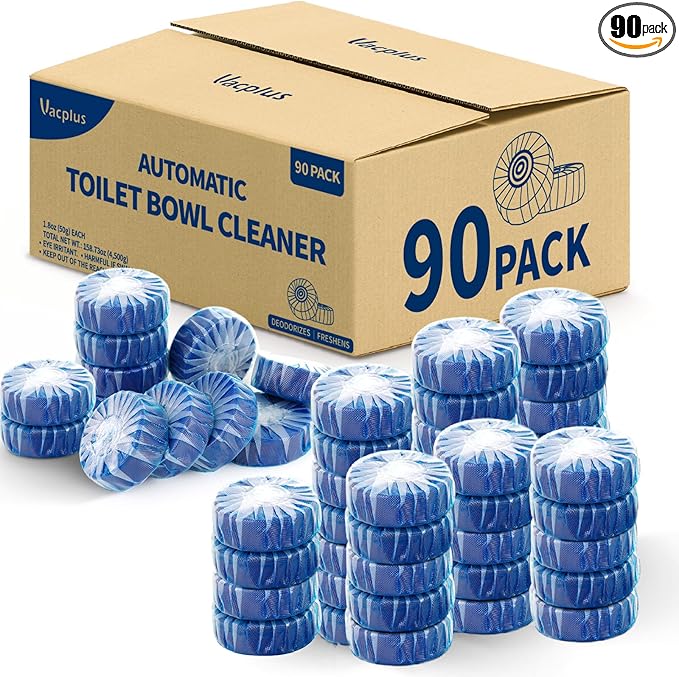 Vacplus Toilet Cleaner Tablets 90 Pack, Automatic Bowl & Tank Cleaner, Septic Safe, Powerful Cleaning, Prevent Stains & Deodorize