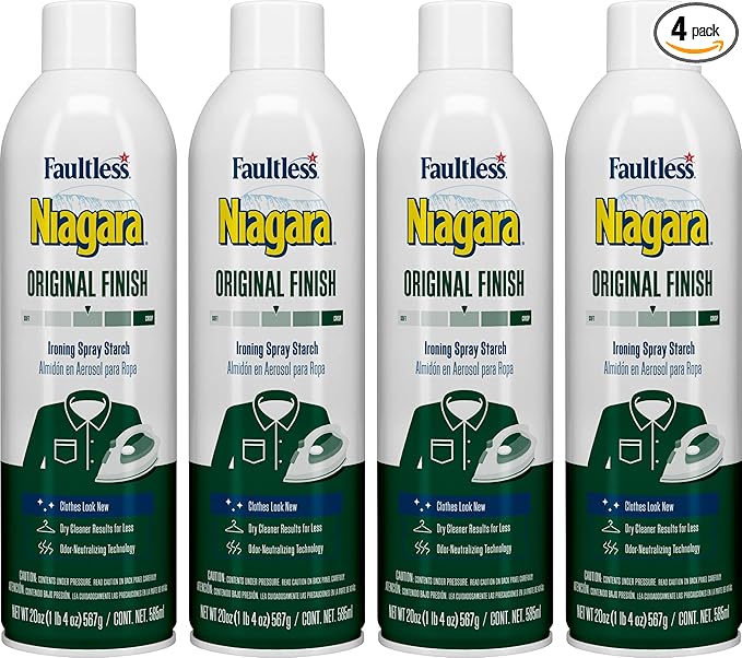 Niagara Original Hold Spray Starch for Clothes, Wrinkle Remover & Ironing Aid with Fresh Scent, Crisp Finish, No Flaking or Clogging, 20 oz Cans (Pack of 4)