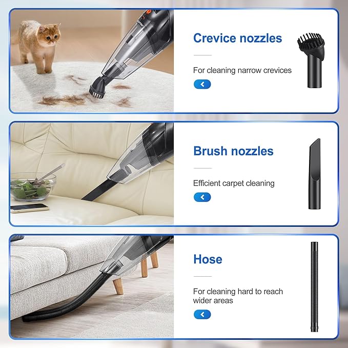 Handheld Vacuum Cordless,Powerful Suction 30Mins Long Runtime, Dust Busters Cordless Rechargeable with Two Washable Filters,Wet and Dry Hand Held Vacuum Cordless for Home, Car or Office