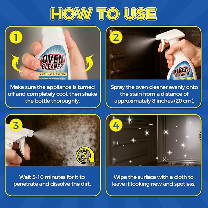 Tiepetly Oven Cleaner Heavy Duty 500ml, Complete Oven Cleaner Non Toxic Fume Free with Non-Scratch Scraper, Cloth, Easy Deep Clean for Racks, Grills, BBQ, Air Fryers, Kitchens, Outdoor and Vehicles