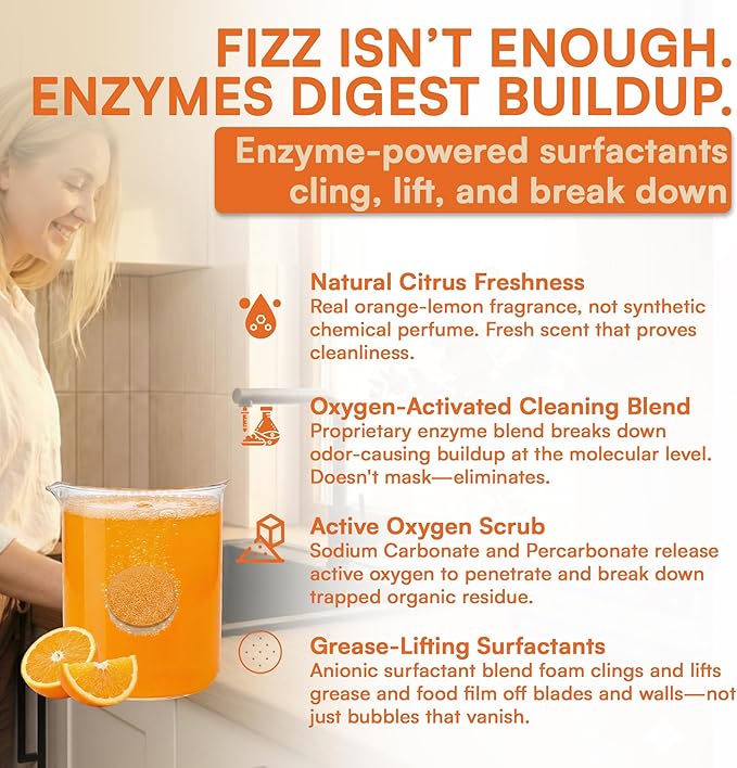 Garbage Disposal Cleaner and Deodorizer Tablets 24-Pack Citrus Foaming Tablets for Garbage Disposal, Kitchen Sink and Drain Cleaner, Lemon Orange Scent - Garburator, Disposer Freshener