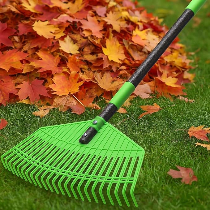 Lightweight Plastic Leaf Rake for Lawns - 16.5'' Wide Garden Rake for Leaves,Gentle on Lawn,50'' Adjustable for Women Seniors Kids,Outdoor Yard Rakes for Sweep Leaves,Grass, Pine Needle