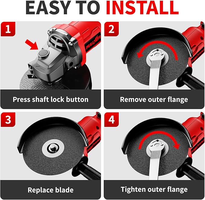 Cordless Angle Grinder 4-1/2 inch, 3-Speed Adjustable, 10000 RPM Electric Angle Grinder Portable with 2*4.0Ah Batteries & 3 Wheels, Battery Powered Grinder Tool Kit for Wood/Metal/PVC Cutting