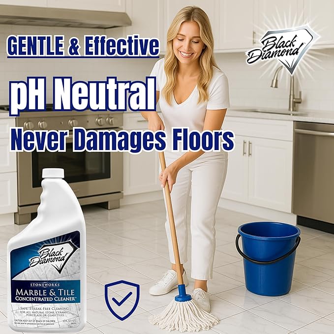 Black Diamond Stoneworks MARBLE & TILE FLOOR CLEANER. Great for Ceramic, Porcelain, Granite, Natural Stone, Vinyl and Brick. No-rinse Concentrate. (1-Quart)