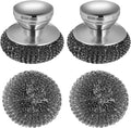 Onewly 2Pack Steel Wool Scrubber Set, Stainless Steel Scrubber with Stainless Steel Handle, for Cleaning Dishes, Cast Iron, Stock Pots, Pans, Griddles, Grills
