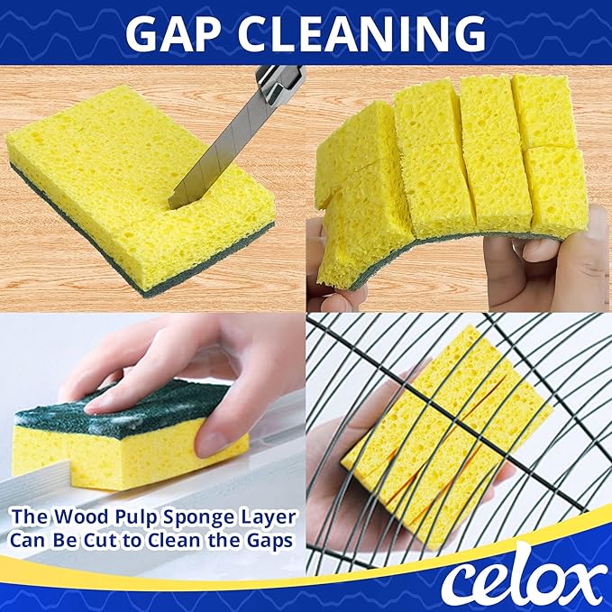 CELOX Scrub Sponge, Sponges for Dish, Yellow, 6 Pack
