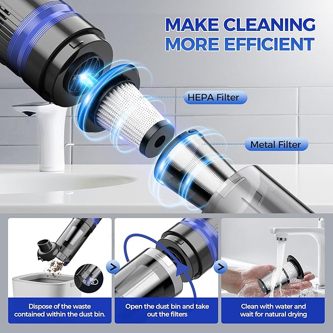 Handheld Vacuum Cordless Rechargeable 2-Speed Modes| 3-in-1 Portable Cordless Vacuum Cleaner with Charging Dock, for Car Home Office and Pet Hair（Blue）