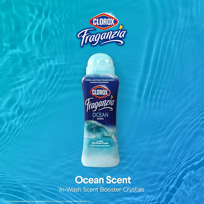 Clorox Fraganzia Laundry Scent Booster Crystals in Ocean Scent - Scented In-Wash Freshener Beads for Fresh, Clean, Great Smelling Clothes and Linens, 18 Oz - 4 Pack