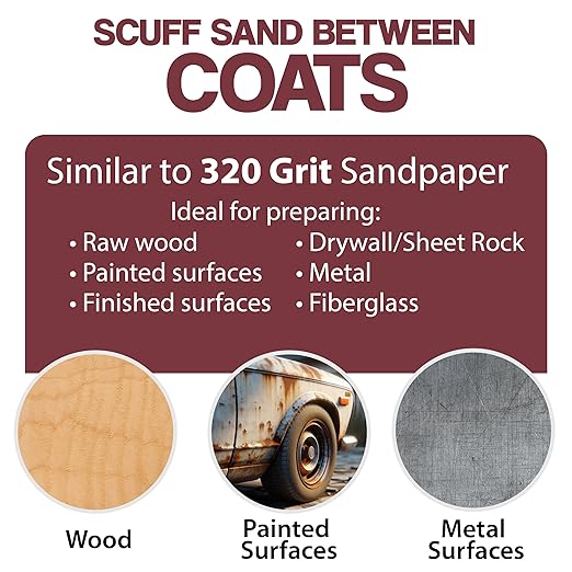 5" Abrasive Pad Hook & Loop Round Non-Woven Discs for Wood, Metal, Scuff Sanding Between Coats of Finish/Paint, Rust Removal, Deburring, Clean Metal, Medium Scuff Pads - 320 Grit - 10 Pack (Maroon)