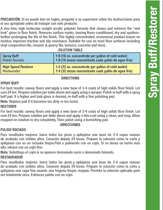 GreenFist Spray Buff Restorer Renewing Floor Finish Wax Polisher Buffer[ Removes Surface Marks, Conditioned, Dry and Spotless Floors ], 32 Fluid Ounce