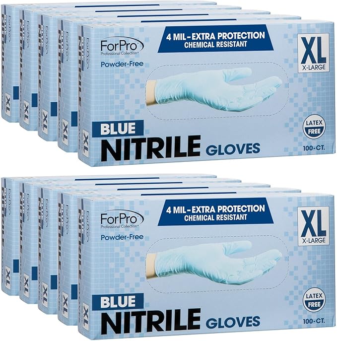 ForPro Disposable Nitrile Gloves, Chemical Resistant, Powder-Free, Latex-Free, Non-Sterile, Food Safe, 4 Mil