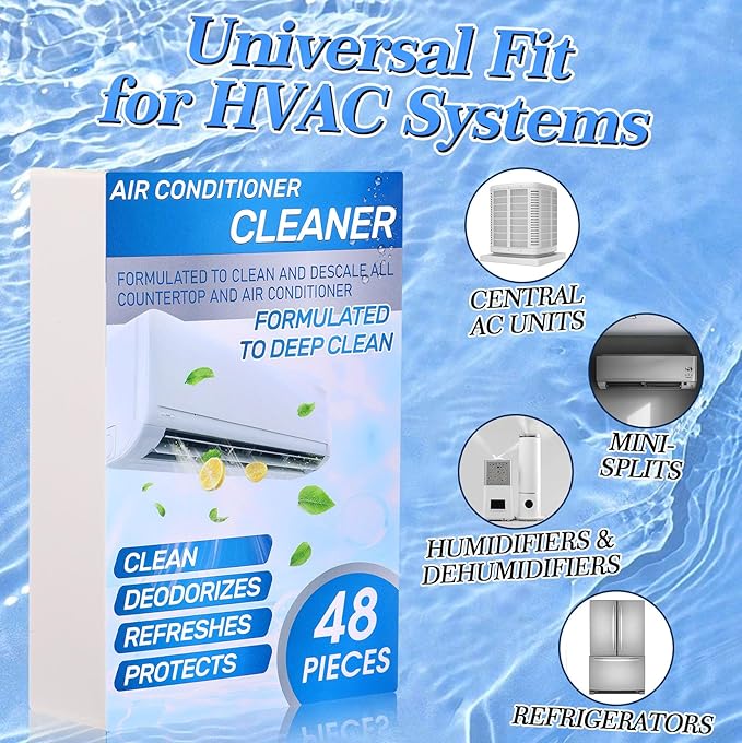 48 Pcs Ac Drain Pan Tablets Upgraded Drain Line Cleaner Air Conditioner Condensate Pan Tablets for Ac Units, Prevents Overflow, No Odors for HVAC Systems, Mini-splits, Dehumidifiers