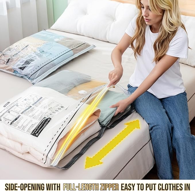 TAILI 10 Pack Vacuum Storage Bags, LONG SIDE ZIP (39x28 inch), Vacuum Seal Bags for Clothing, Jumbo Storage Space Saver for Beddings, Comforters, Blanket, Pillows and Clothes