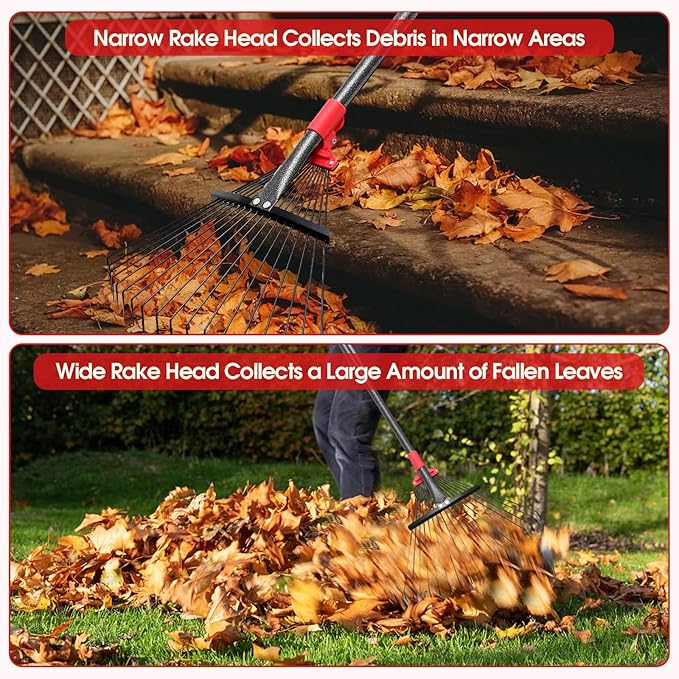BsBsBest 75 Inch Rake for Leaves with 18 Metal Tines 10-18" Expandable Head Rakes Adjustable Handle for Lawn Leaf Rake Yard Tools for Collecting Leaves, Grass Clippings, Garbage