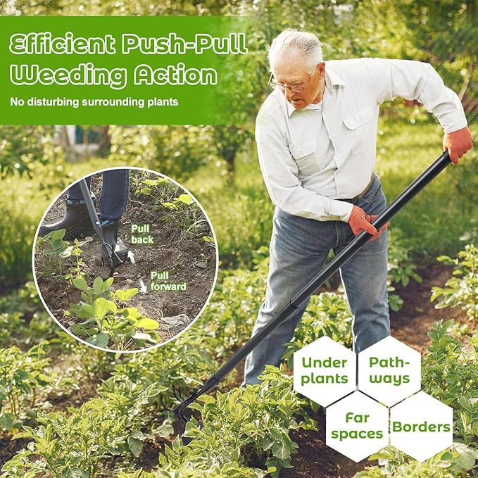 Garden Hoe, 2 in 1 Weeding Hoe and Cultivator Soil Tiller,52" Long Handle, Heavy Duty Hoe Garden Tool for Weeding, Loosening Soil, Cultivating, Gardening