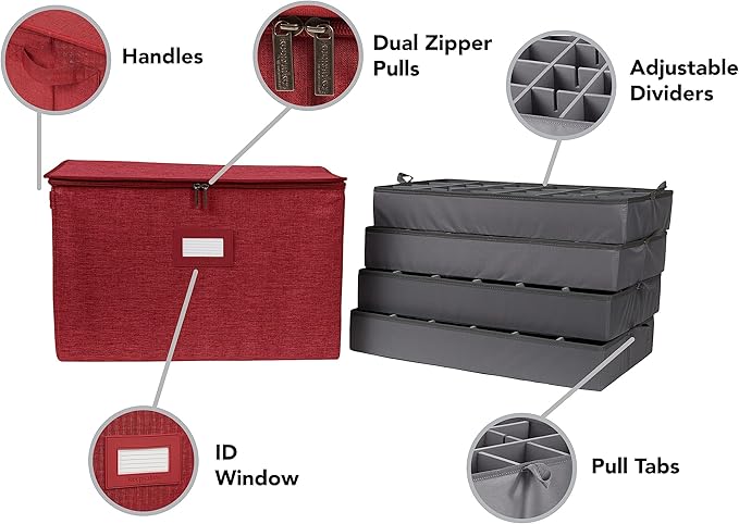 Covermates Keepsakes - Adjustable Zip-Top Storage Box - Configurable FlexGrid Compartments - Heavy Duty Polyester- Reinforced Handles - Stackable Design - Indoor Storage, Red Heather