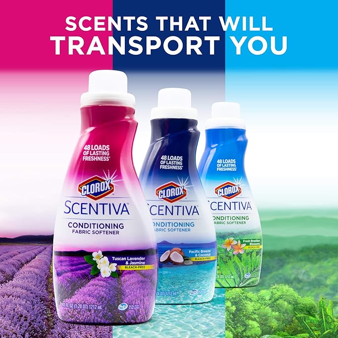 Clorox Scentiva Liquid Laundry Fabric Softener, Tuscan Lavender & Jasmine Scent - Bleach-Free Fabric Conditioner with Great Smell, 41 Fl Oz