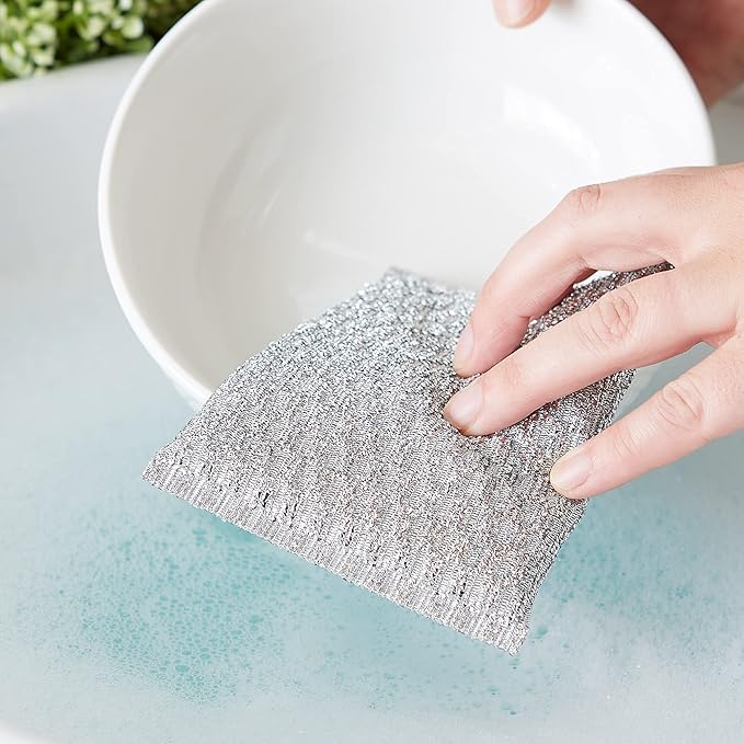 RSVP International Kitchen Cleaning Collection Gentle Scrubbing Sponge for Non-Stick Cookware, Porcelain & Glass, Dishwasher Safe, 5x3.5, Silver (Pack of 4)