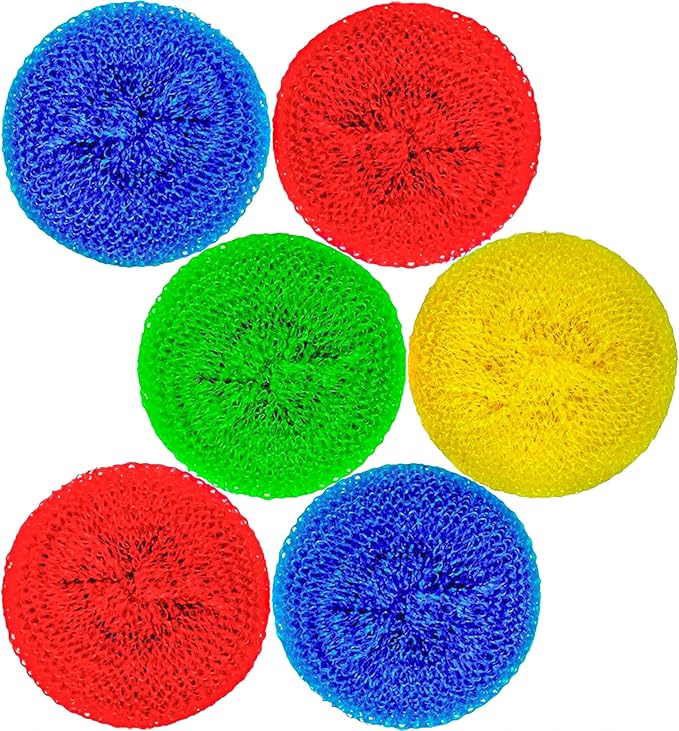 DecorRack 6 Mesh Scourers, Premium Non-Scratch Plastic Scourers, Stain Removing Cleaning Scrubber, for Kitchen Garage Bathroom (Pack of 6)