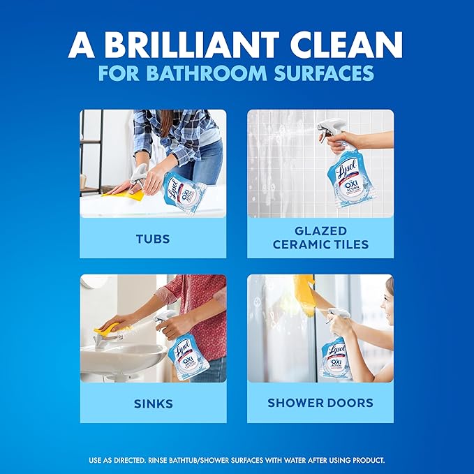 LYSOL Bathroom Cleaner Spray with OXI Action (Hydrogen Peroxide), 0% Bleach Formula, Multipurpose Disinfecting Cleaner for Tub, Tile & Shower, Removes Soap Scum & Limescale, Spring Breeze Scent, 32oz