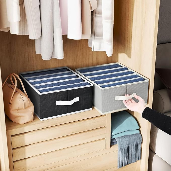 Homsorout Foldable Closet Organizer with Handles - 6 Pack Fabric Wardrobe Dividers for Clothes Storage Jeans, Pants, Sweaters, T-Shirts，Black