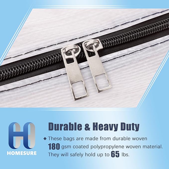 HOMESURE 12 Pack Large Strong Moving Bags with Zippers & Carrying Handles - Water-Resistant - Heavy Duty Storage Tote for Space Saving, Fold Flat, Alternative to Moving Box (Semi-Transparent)