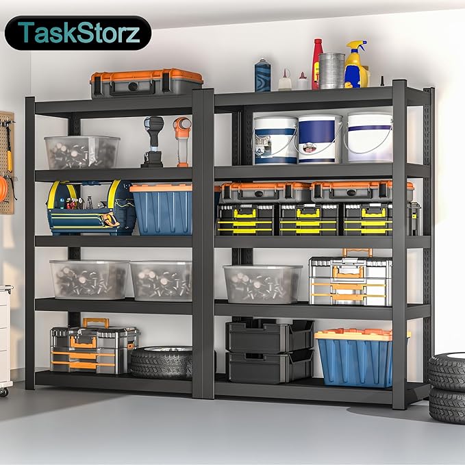 47" W Heavy-Duty Metal Storage Shelving, 5-Tier 3000 LBS Garage Shelves Unit, 71" H Ajustable Industrial Shelf for Garage, Warehouse, Home, Kitchen, Pantry, Office, Black