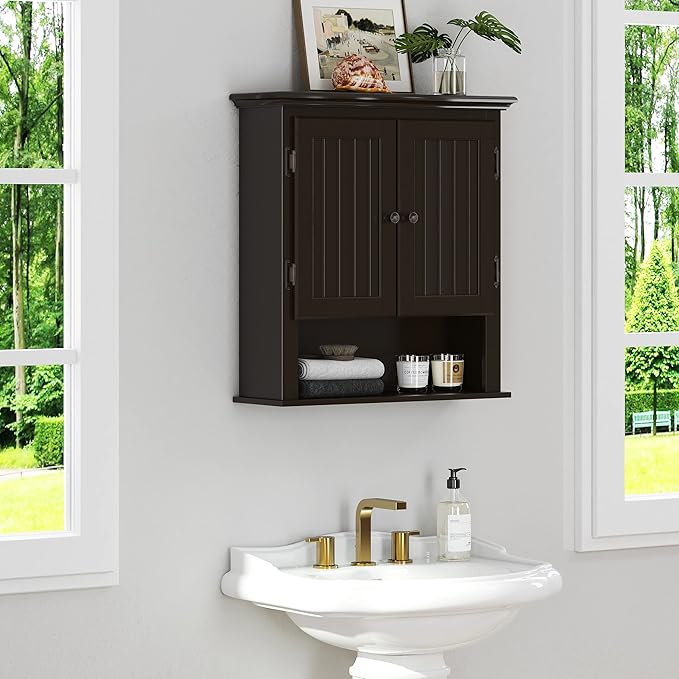 UTEX Bathroom Wall Cabinet, Bathroom Medicine Cabinet with Adjustable Shelves and Doors, Over the Toilet Storage Cabinet, Espresso