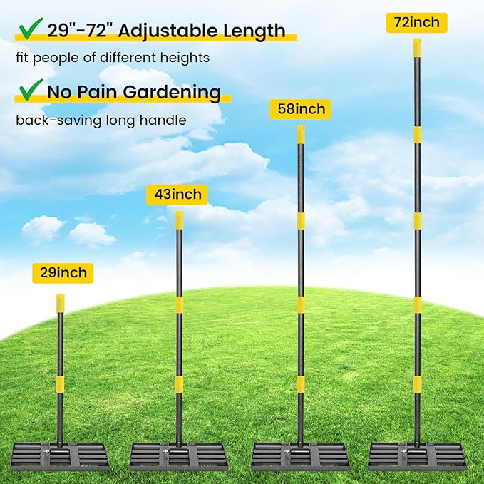 Lawn Leveling Rake, Heavy Duty 17"x10" Curved Ground Plate, 72" Long Handle Lawn Leveler Tool Landscape Rake for Compost Soil Dirt Sand Grass Peat Moss