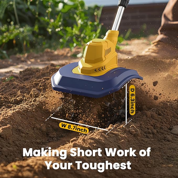 Cordless Garden Tiller Cultivator Compatible with Dewalt 20V/60V MAX Battery, 250RPM Electric Rototiller with Brushless Motor, 48 Steel Tines, 8.7" Tilling Width, 6.3" Depth, Rotary Tiller(Tool ONLY)