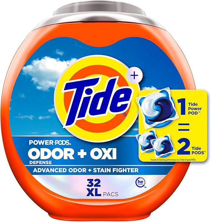Tide Odor Defense + Oxi Laundry Detergent Pacs, Original Scent, 32 Count, Advanced Odor + Stain Fighter