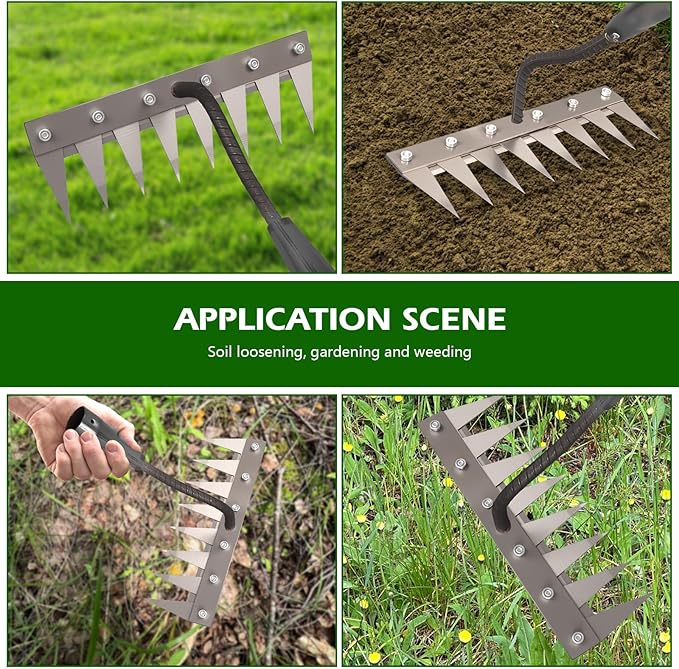 Iron Weeder Tool Without Long Handle, 5 Teeths Manual Weeder Remover Tool, Hand Weed Rake and Garden Hoe for Gardening, Heavy Duty Uprooting Weeding Pull for Yard, Lawn, Patio and Garden