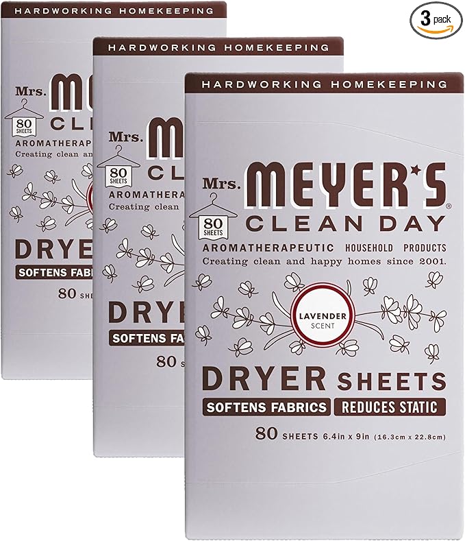 MRS. MEYER'S CLEAN DAY Dryer Sheets, Lavender, 80 ct (Pack of 3)