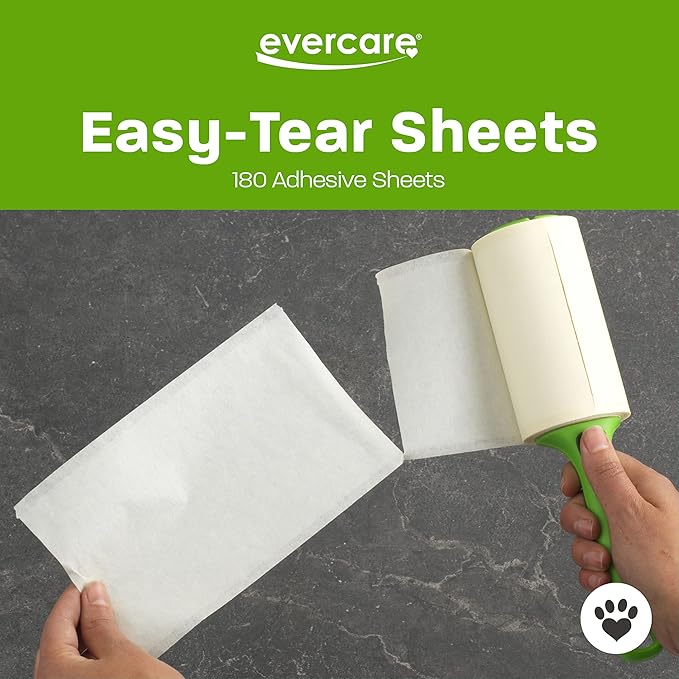 Evercare All Purpose Pet Hair Lint Roller with 2 Refills, 180 Total Sheets – Reusable Sticky Roller for Pet Hair, Cat & Dog Hair Remover, Lint Remover, Pet Hair Remover for Furniture, Clothing & Cars