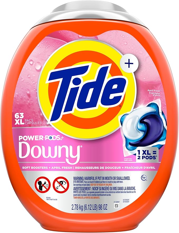 Tide Power PODs + Downy Laundry Detergent Pods, 63 Count, Soft Boosters + April Fresh
