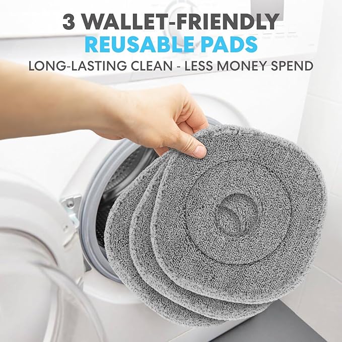 Simpli-Magic 360° Square Spin Mop and Bucket System – Dual Compartment, Separate Clean & Dirty Water – 3 High-Absorbent Microfiber Washable Heads – All Types Floor Cleaning