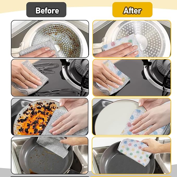 XANGNIER 10 Pcs Non Scratch Wire Dishcloth,2025 New Upgrade Steel Wool Cleaning Cloths for Wet and Dry,Multipurpose Wire Dishwashing Rag,Metal Mesh Miracle Cleaning Cloths for Kitchen,Dishes,Sink