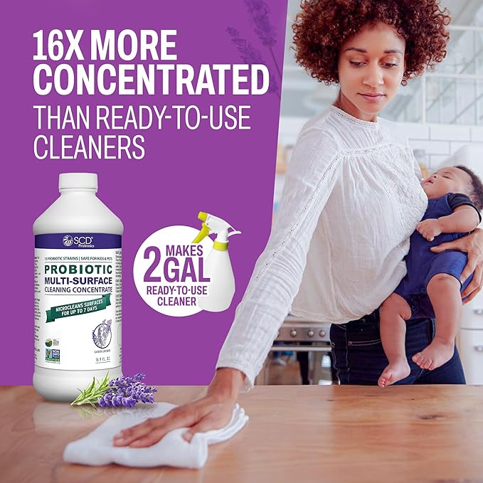 SCD Probiotics All-Purpose Household Cleaner Concentrate – Plant-Based Enzyme Cleaner That Works – Scented With Lavender Essential Oils – 16 Oz Refill Bottle Makes 2 Gal Of Spray Cleaner, 17 fl.oz.